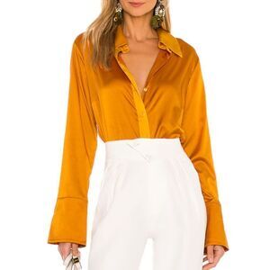Hansen & Gretel Silk Blend Jules Shirt in Calypso Button Front Gold OverSized XS